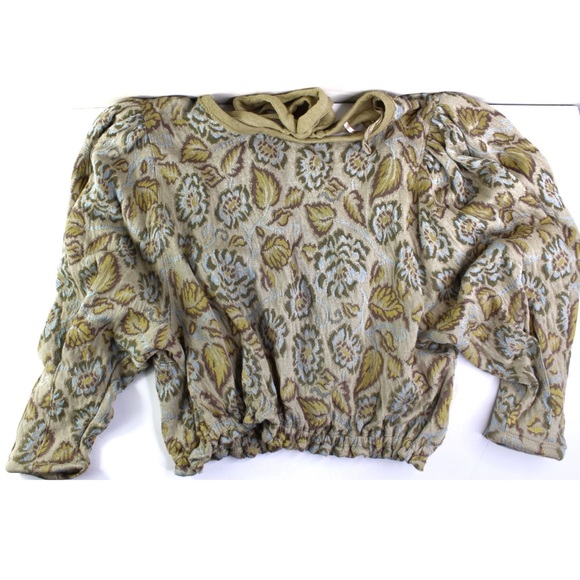 FP No Ordinary Puff Sleeve Open Tie Back Lime Green and Oatmeal Large NWT - Picture 6 of 8